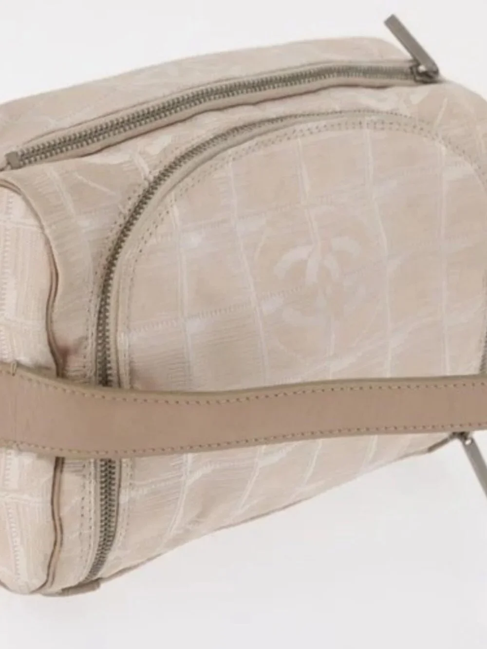CHANEL New Travel line Hand Bag Nylon Beige Silver CC Auth 163622
